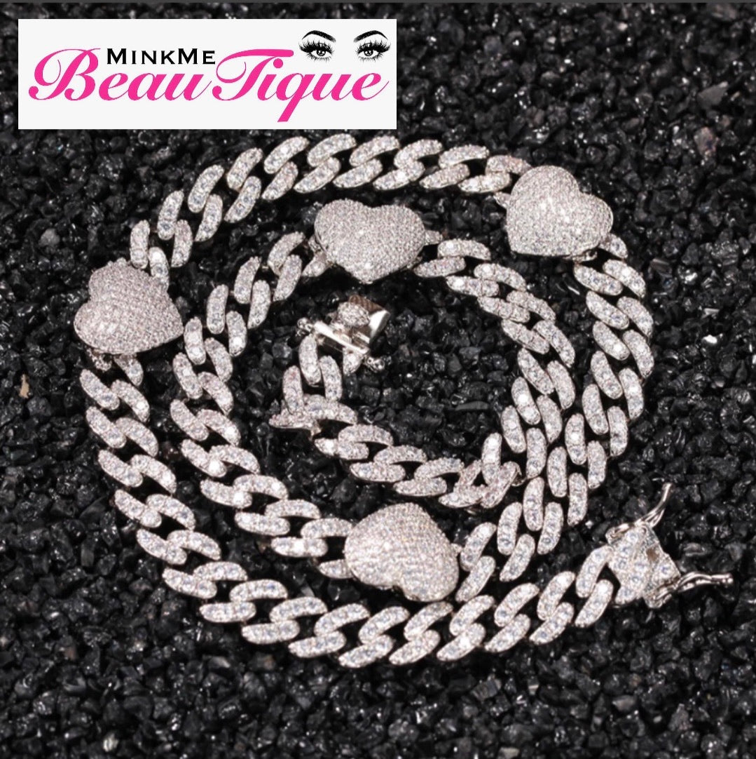 Cuban Link Diamond Necklaces w/ Hearts
