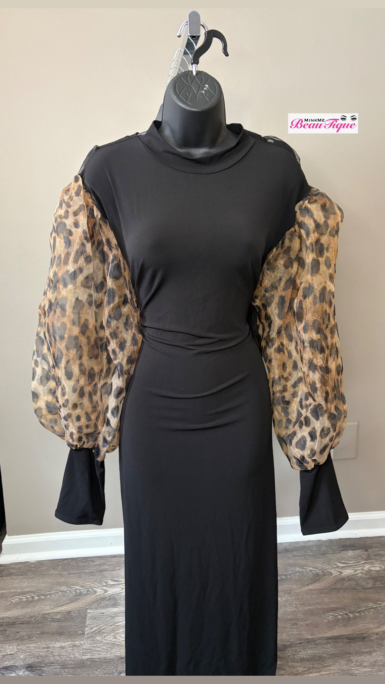 Black animal print sleeve dress