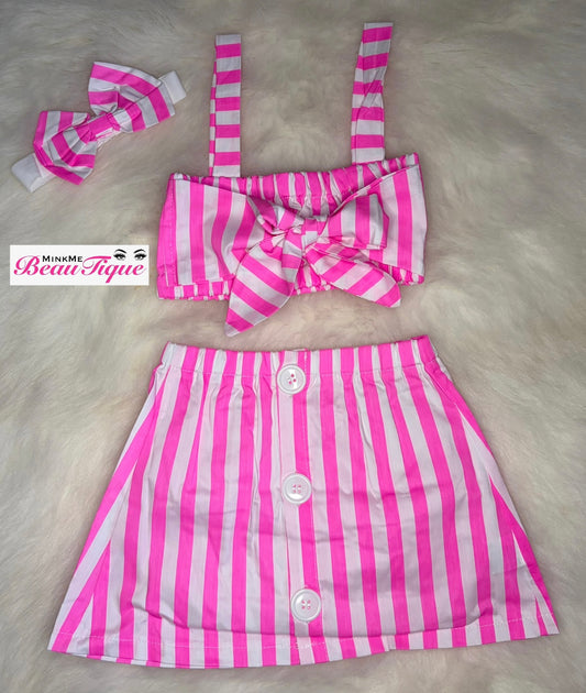 Striped In Pink Skirt Set