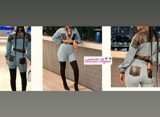 Denim two piece pants set