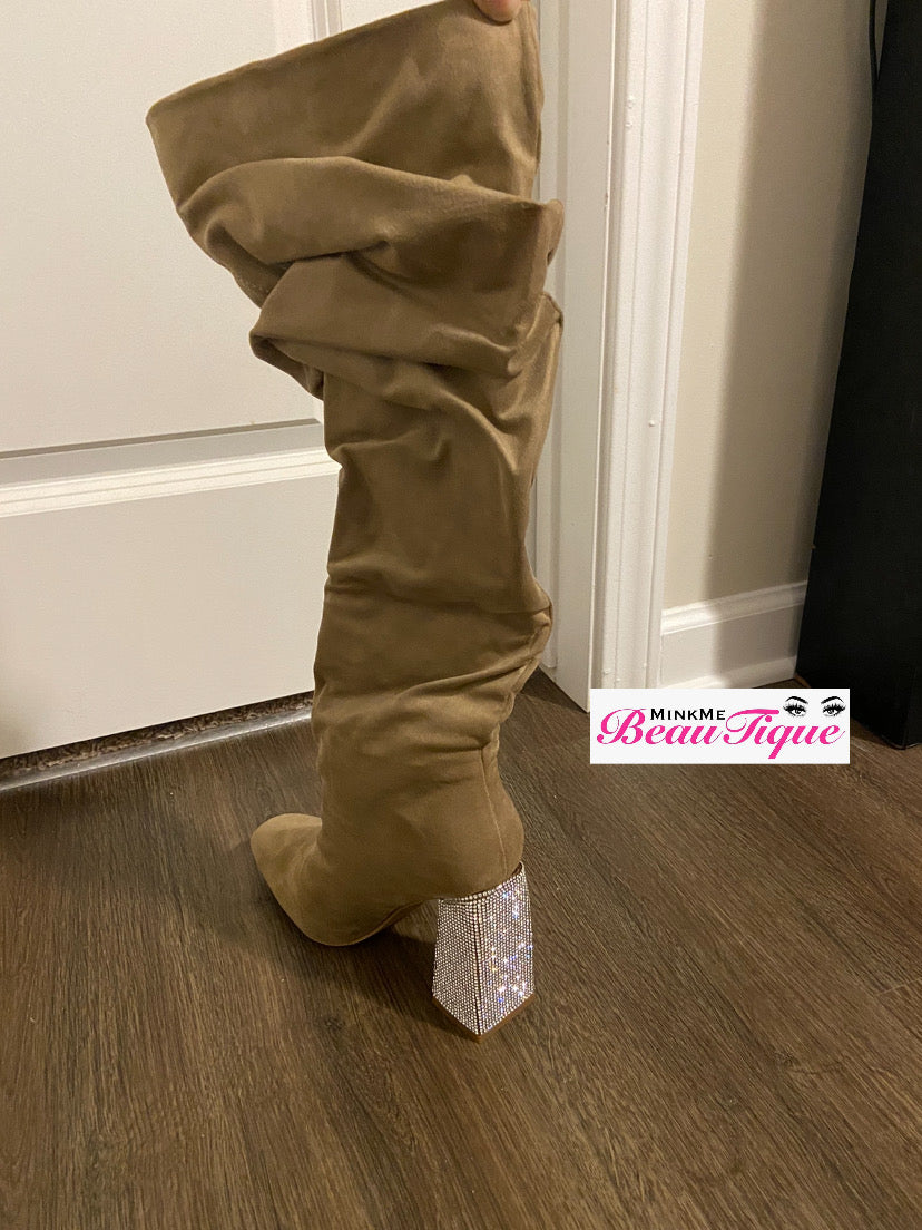 Rhinestone high heel boots