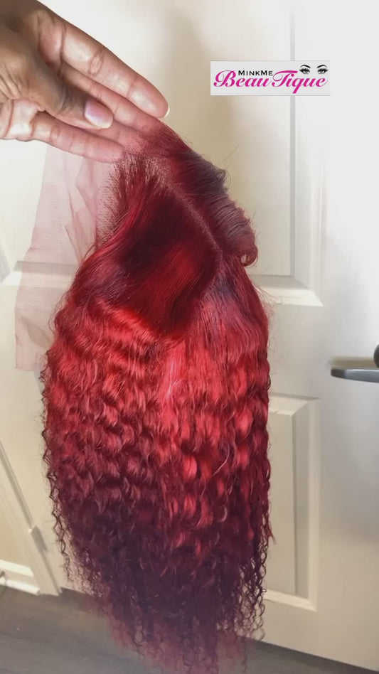 Red deepwave frontal wig