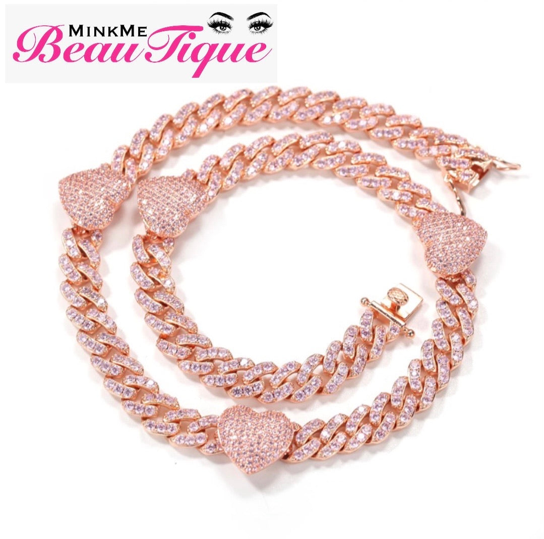 Cuban Link Diamond Necklaces w/ Hearts