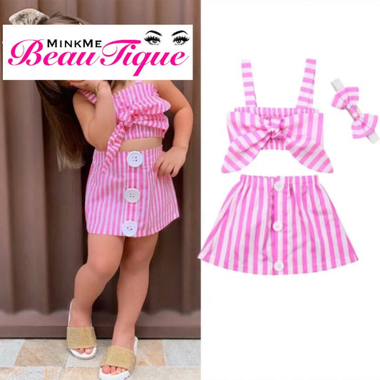 Striped In Pink Skirt Set