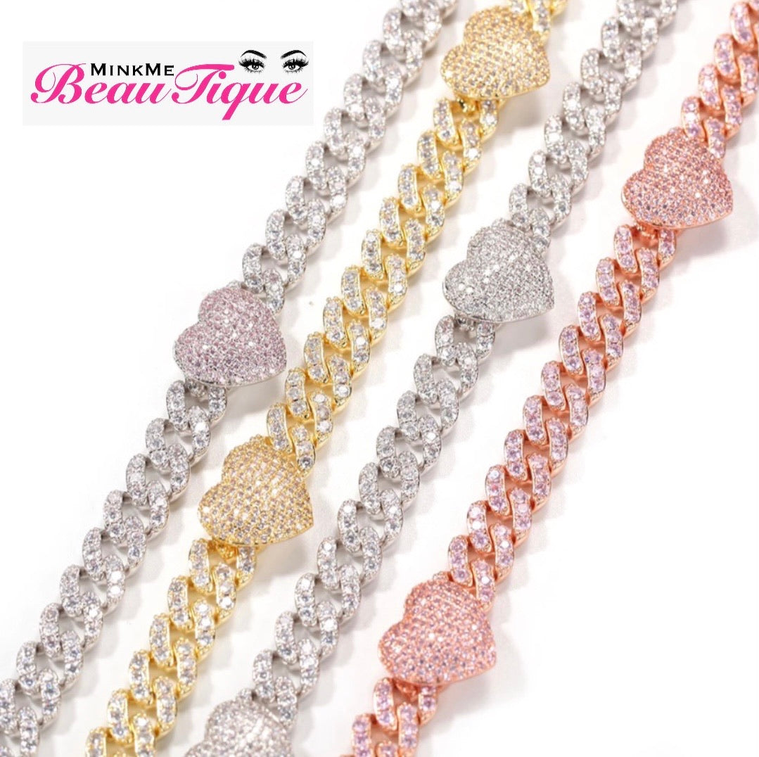 Cuban Link Diamond Necklaces w/ Hearts