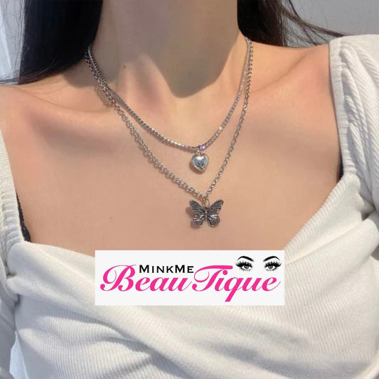 Butterfly + Heart necklace