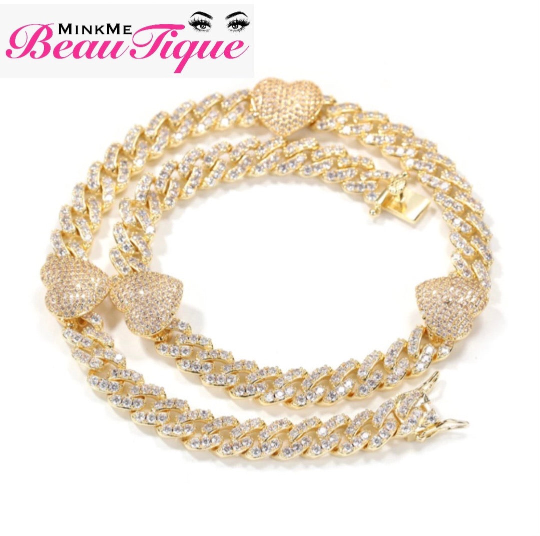 Cuban Link Diamond Necklaces w/ Hearts